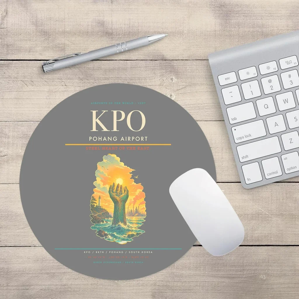 Pohang Airport (KPO) design on gray round mouse pad