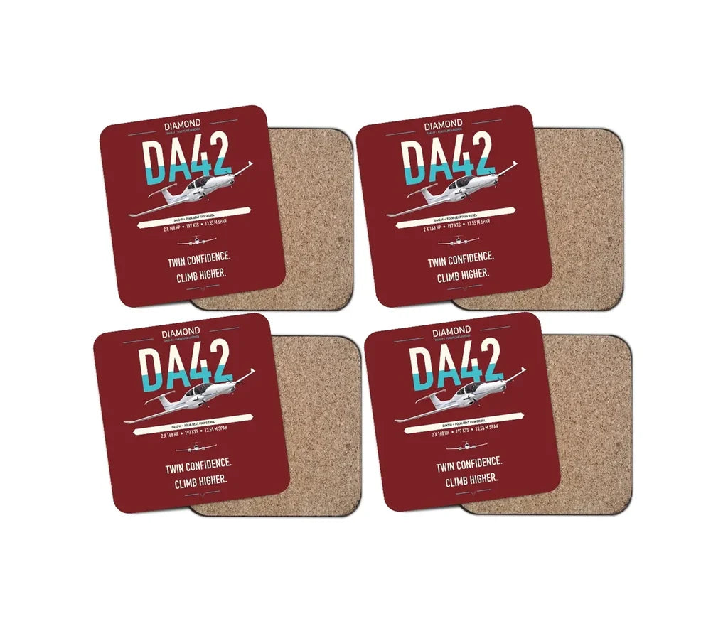Diamond DA42-VI design on dark red 4 pieces set coaster