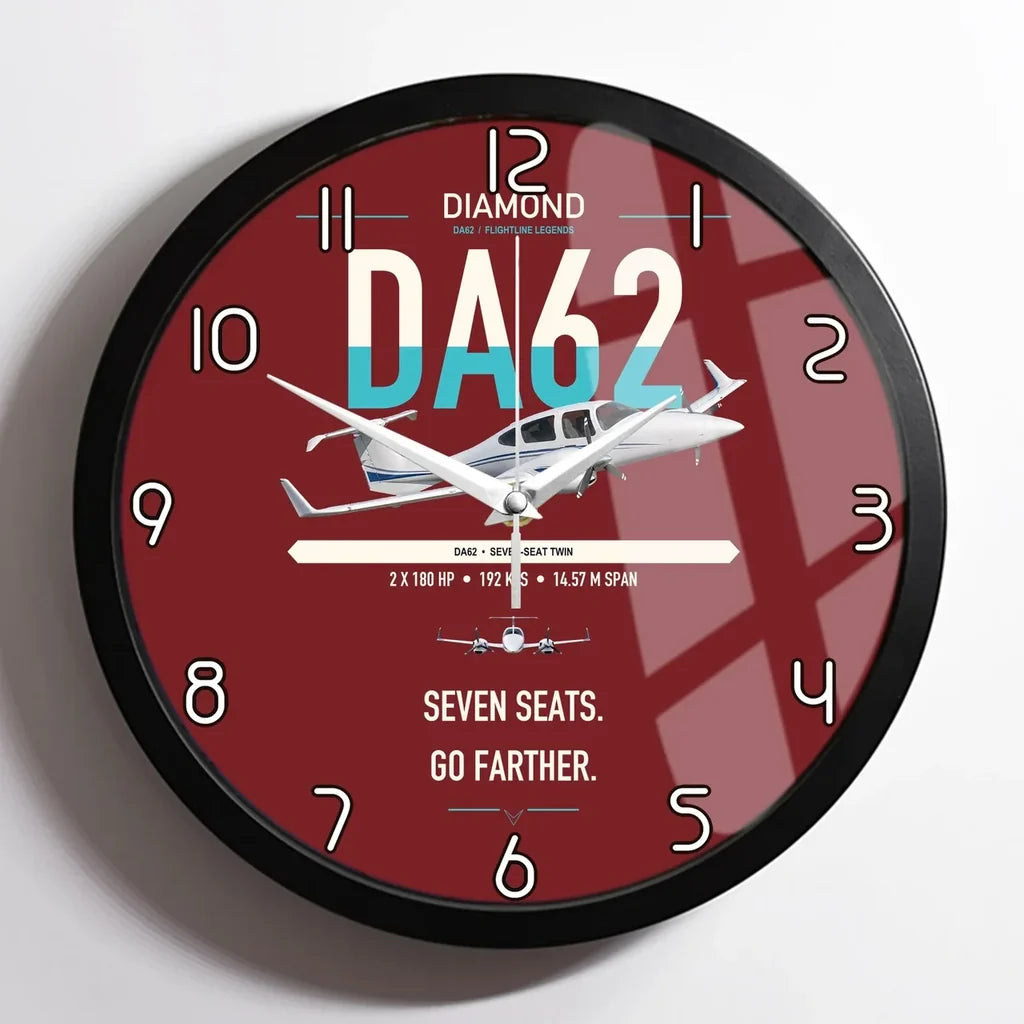 Diamond DA62 design on dark red framed wall clock