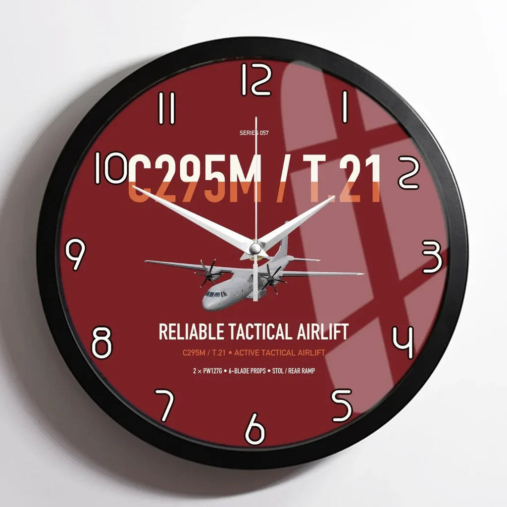 Airbus C295M T.21 design on dark red framed wall clock