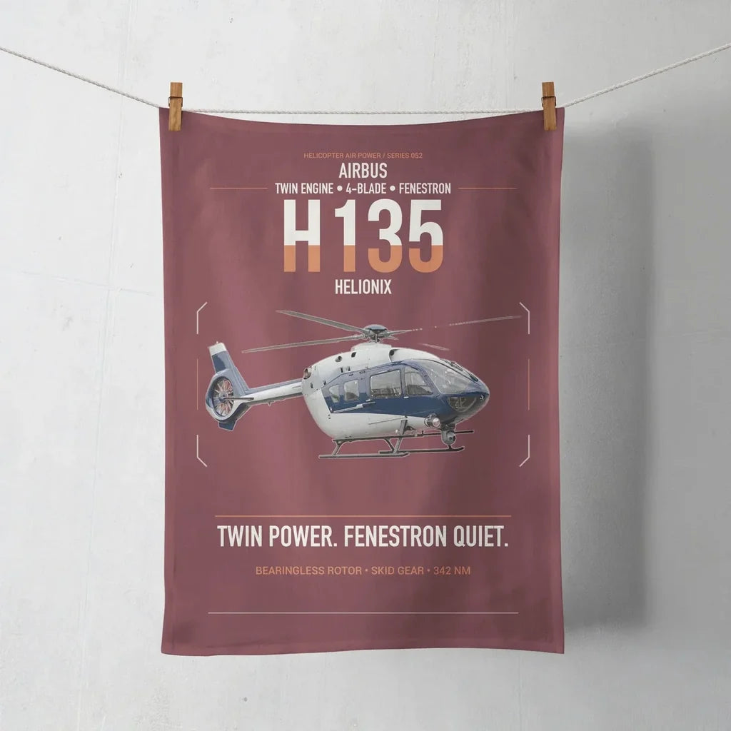 Airbus H135 design on dark red towel