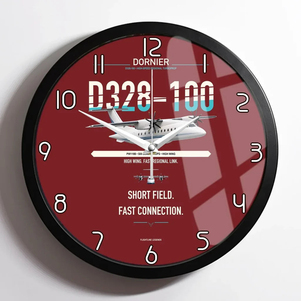 Dornier D328-100 design on dark red framed wall clock