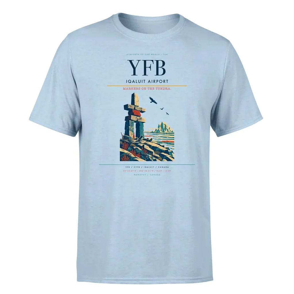 Iqaluit Airport (YFB) T-Shirt single-side front print in Light Blue | iqaluit-airport-yfb-double-side-t-shirt