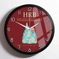 Thumbnail for Harbin Taiping International Airport (HRB) design on dark red framed wall clock