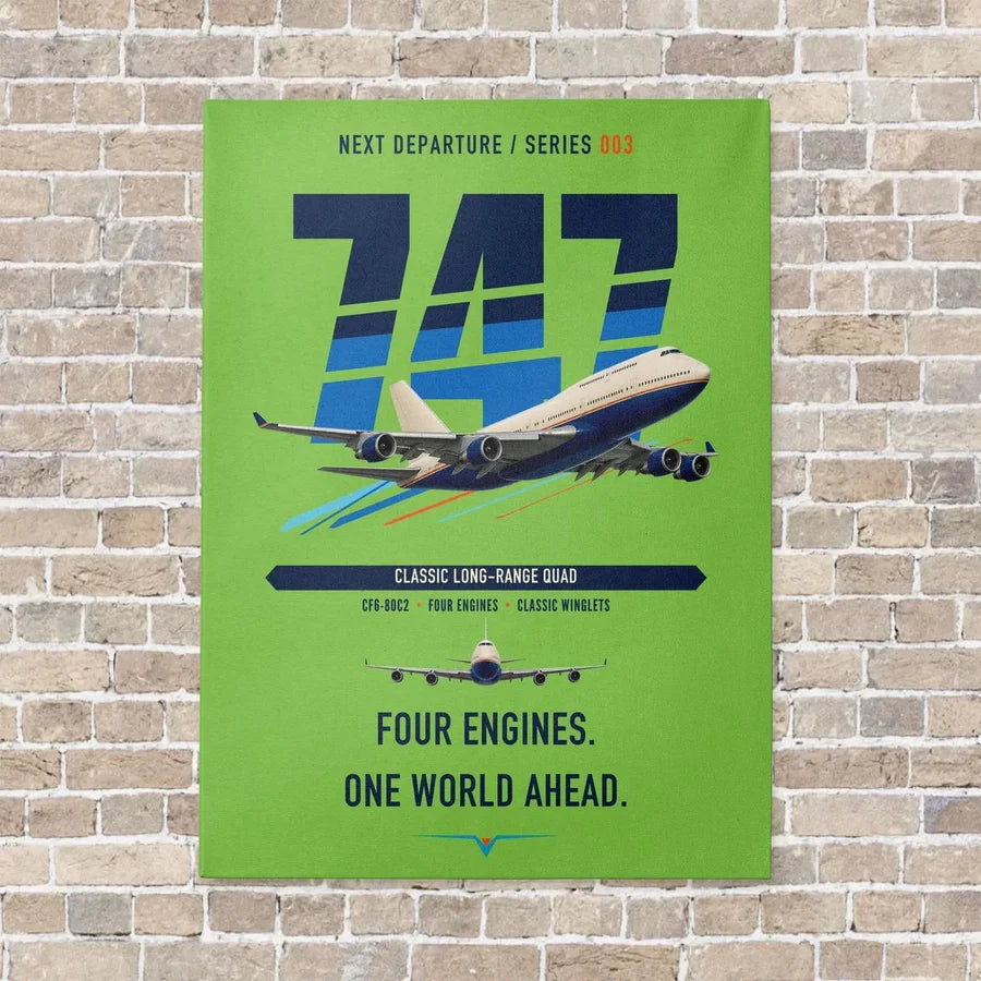 Boeing 747-400 vertical canvas print - no frame - light green background