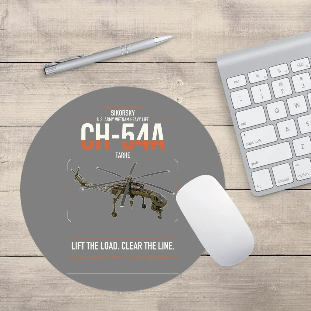 Sikorsky CH-54A Tarhe design on gray round mouse pad