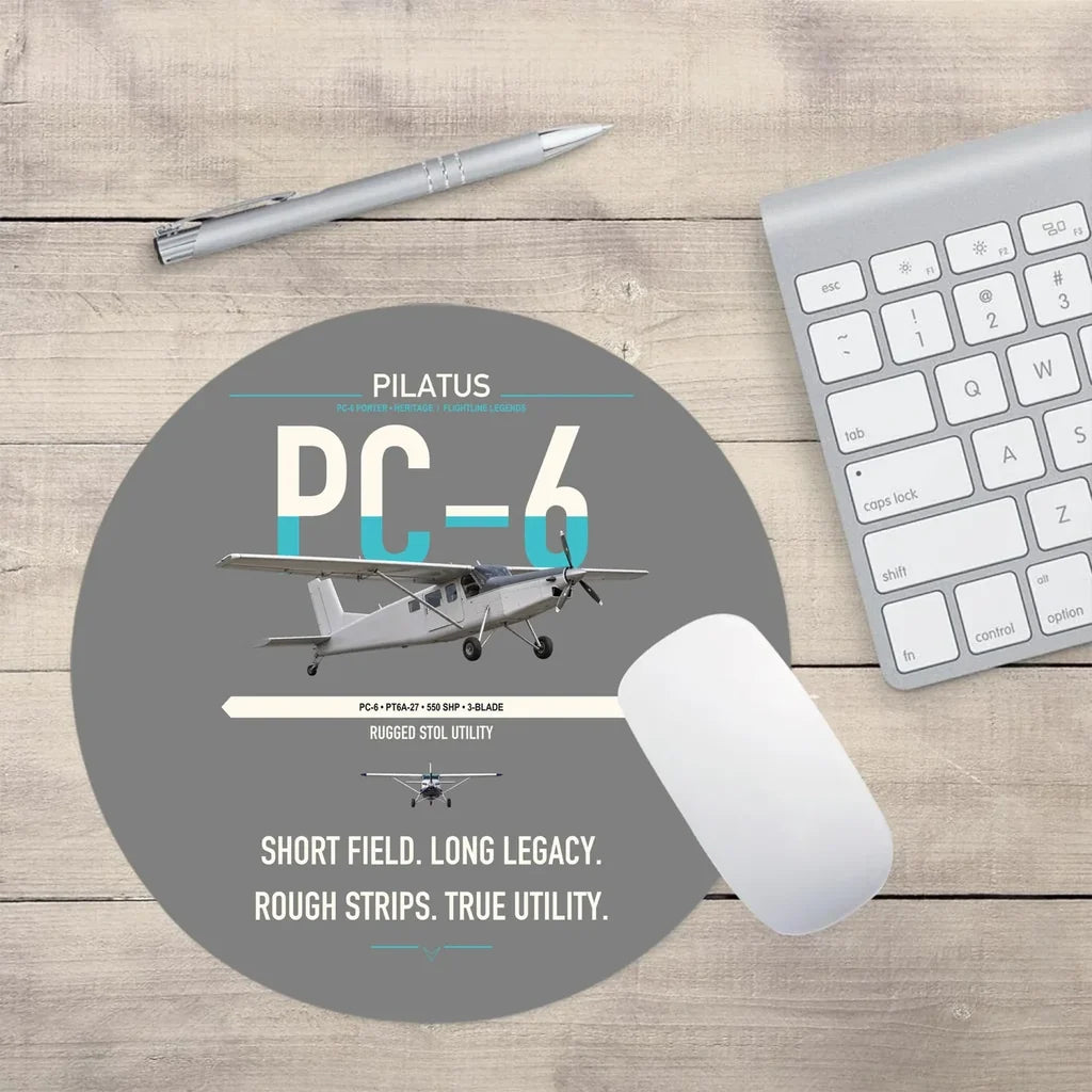 Pilatus PC-6 Porter design on gray round mouse pad