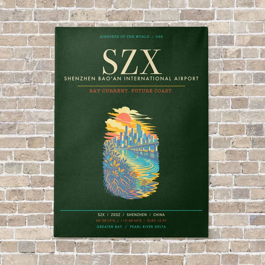 Shenzhen Bao'an International Airport SZX - Canvas Framed - Dark Green