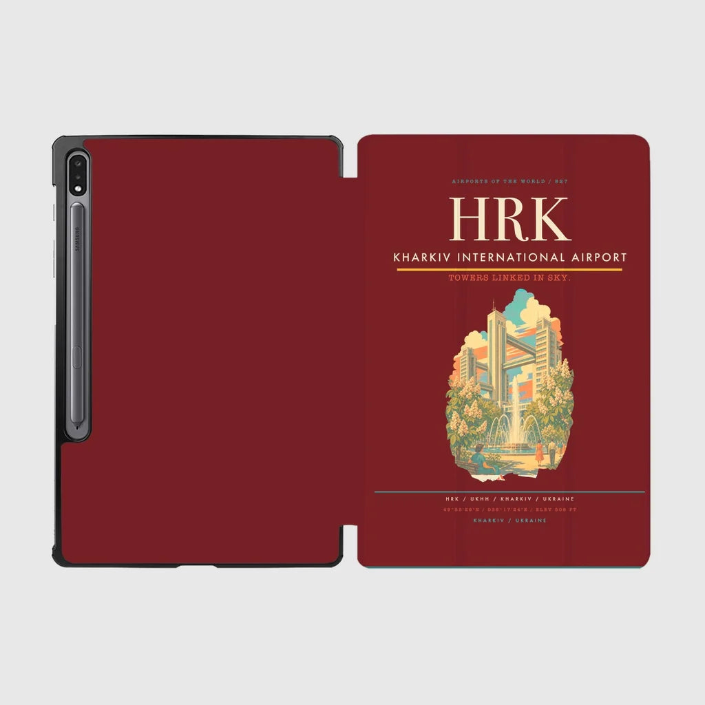Kharkiv International Airport (HRK) design on dark red samsung tablet tablet case