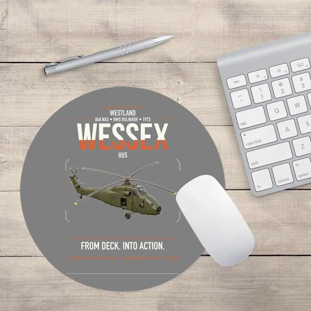 Westland Wessex HU5 design on gray round mouse pad