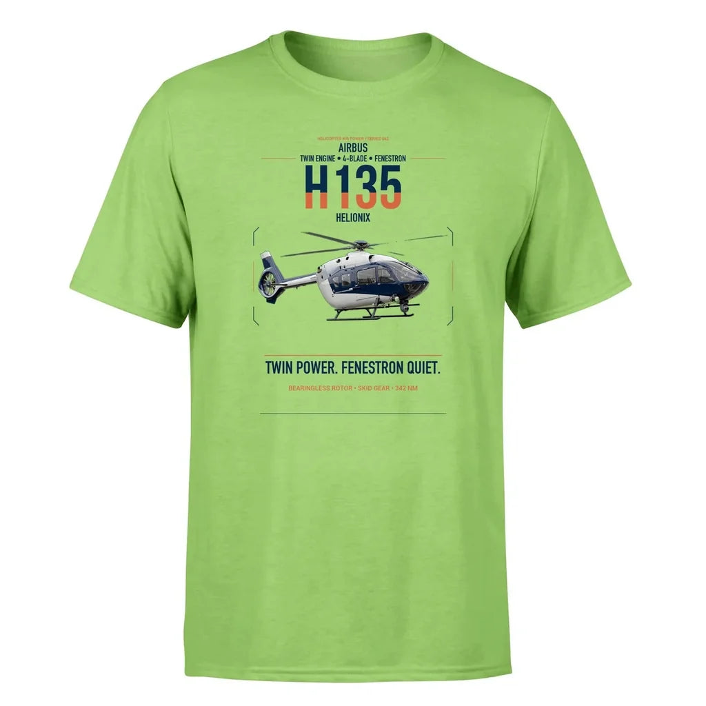 Airbus H135 design on light green t-shirt, single-side print
