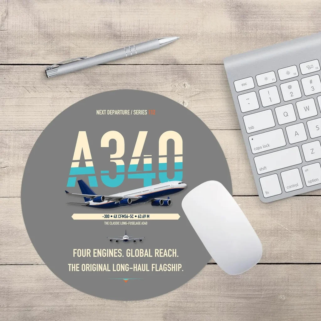 Airbus A340-300 design on gray round mouse pad