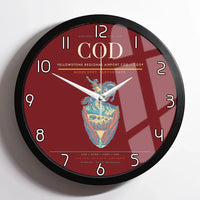 Thumbnail for Yellowstone Regional Airport (COD) design on dark red framed wall clock