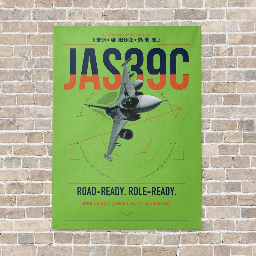 Saab JAS 39C Gripen vertical canvas print - no frame - light green background