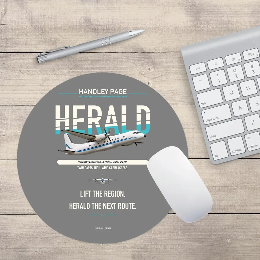 Handley Page HPR.7 Dart Herald design on gray round mouse pad