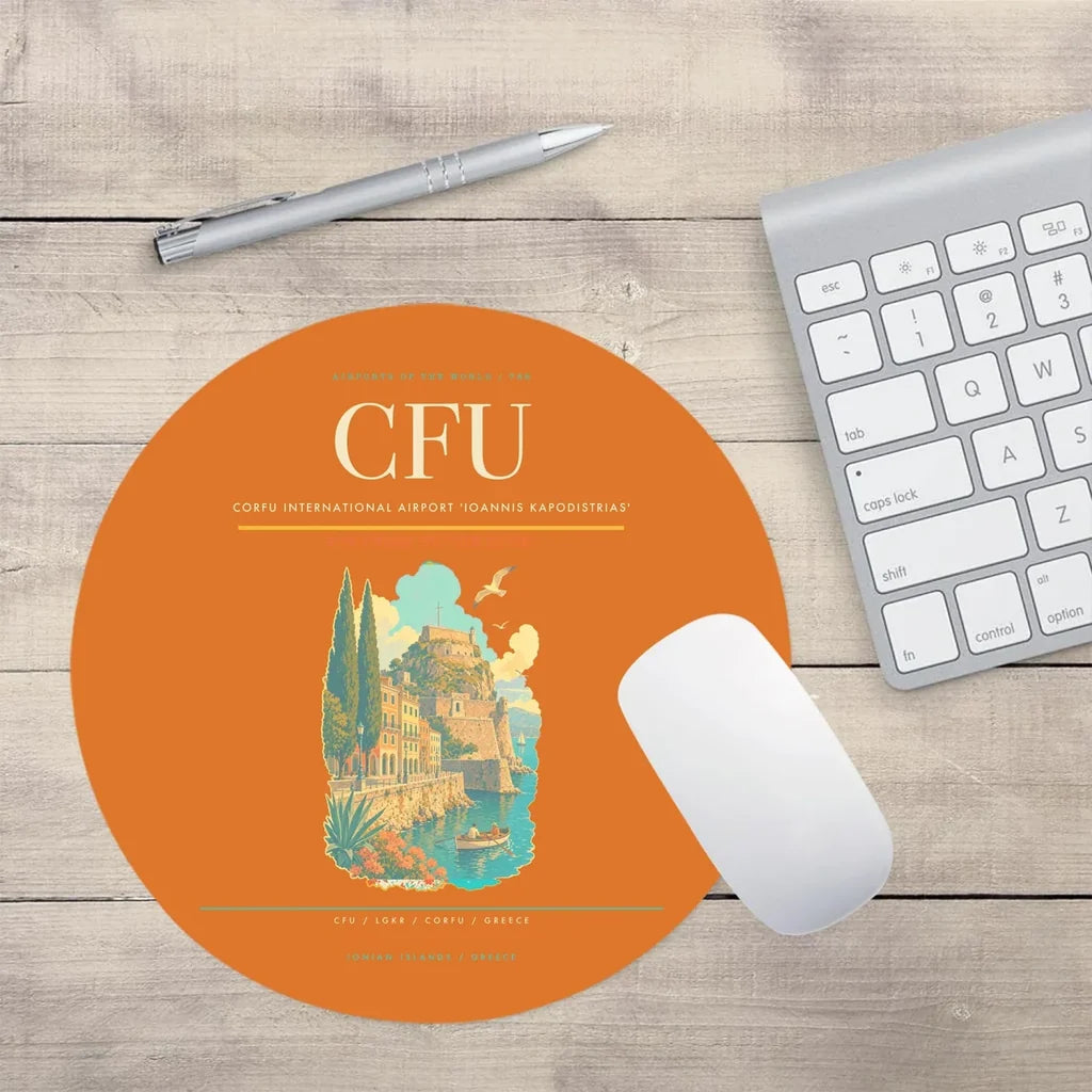 Corfu International Airport 'Ioannis Kapodistrias' CFU Mouse-Pad Round - Orange