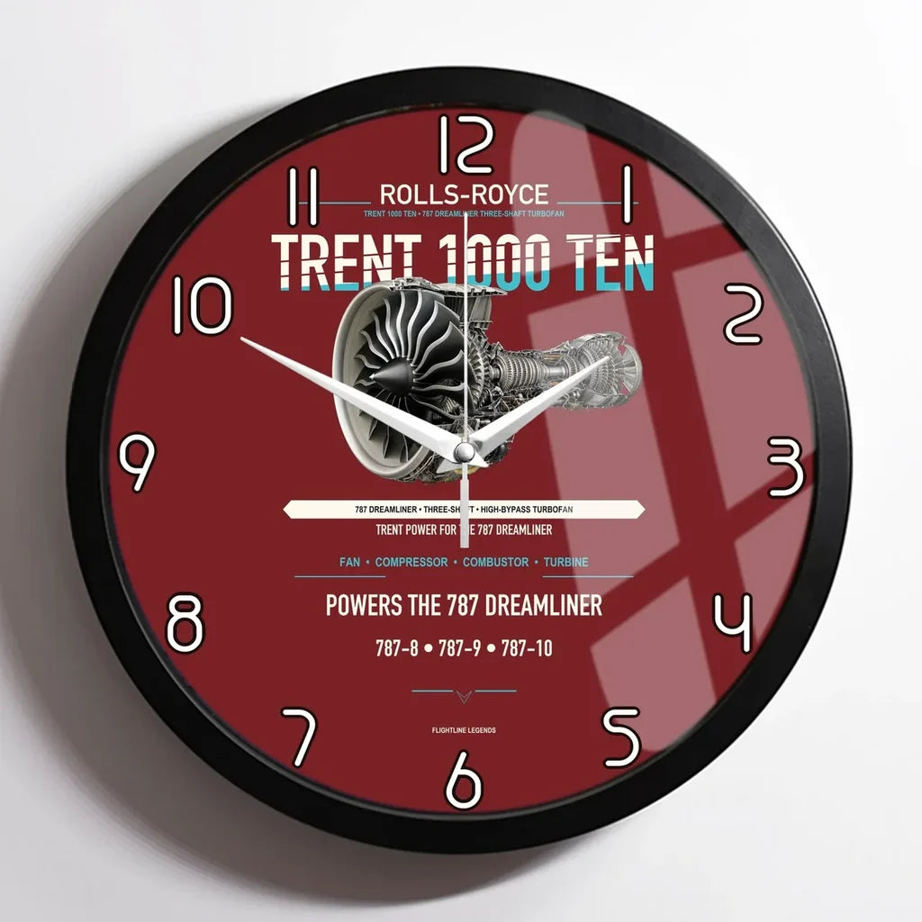 TRENT 1000 TEN design on dark red framed wall clock