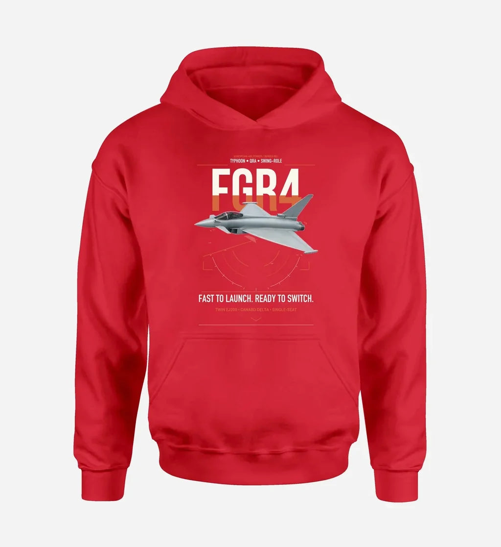 Eurofighter Typhoon FGR4 design on red double-side hoodie, single-side print