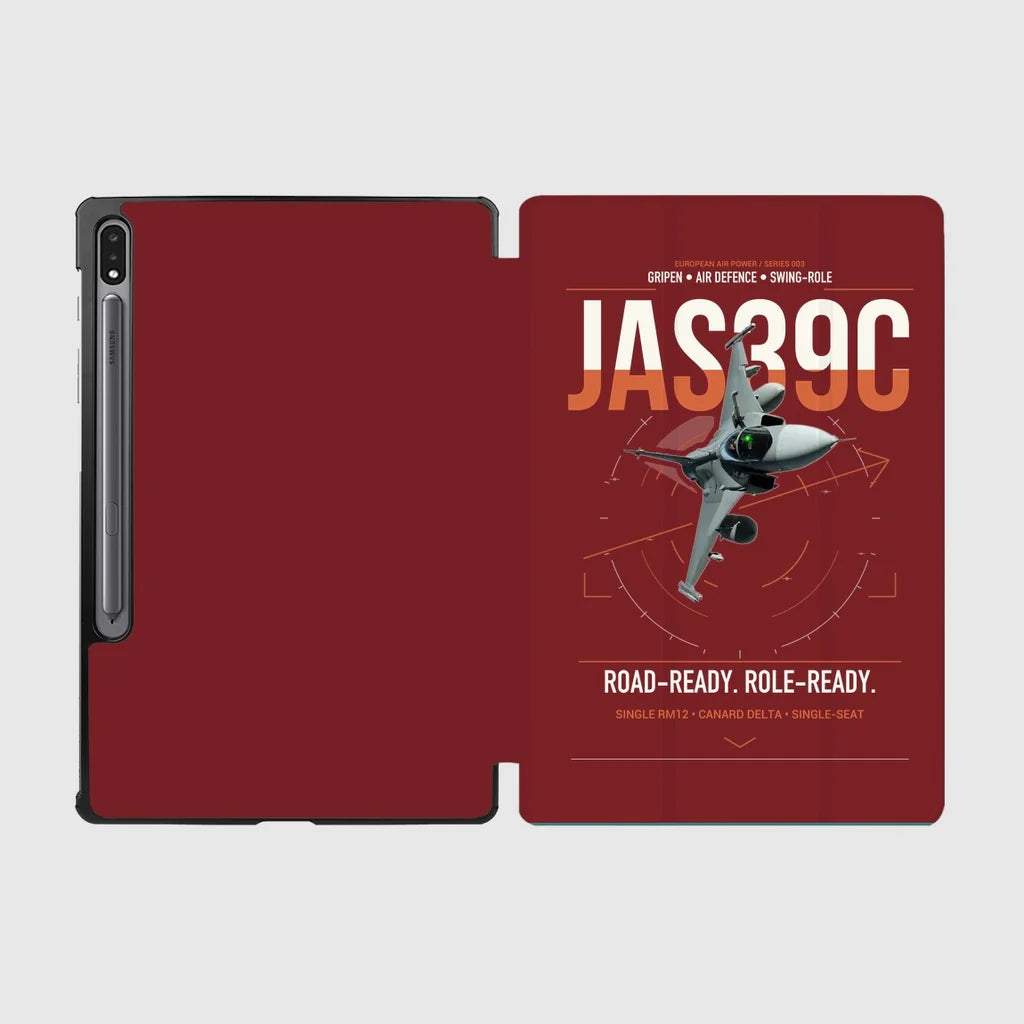 Saab JAS 39C Gripen design on dark red samsung tablet tablet case