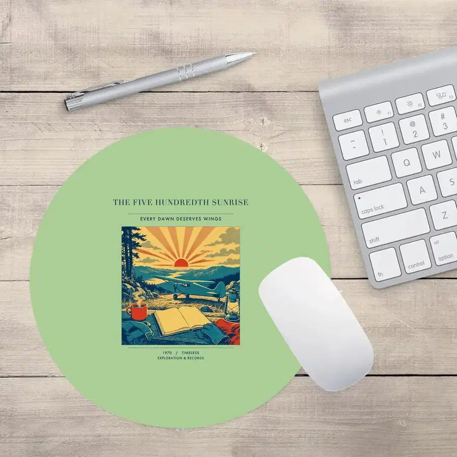 VINTAGE G4500 - The Five Hundredth Sunrise - Designed Mouse Pads design on lightgreen round