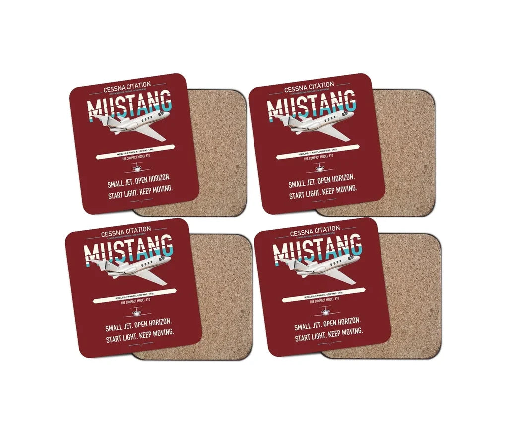 Cessna Citation Mustang design on dark red 4 pieces set coaster