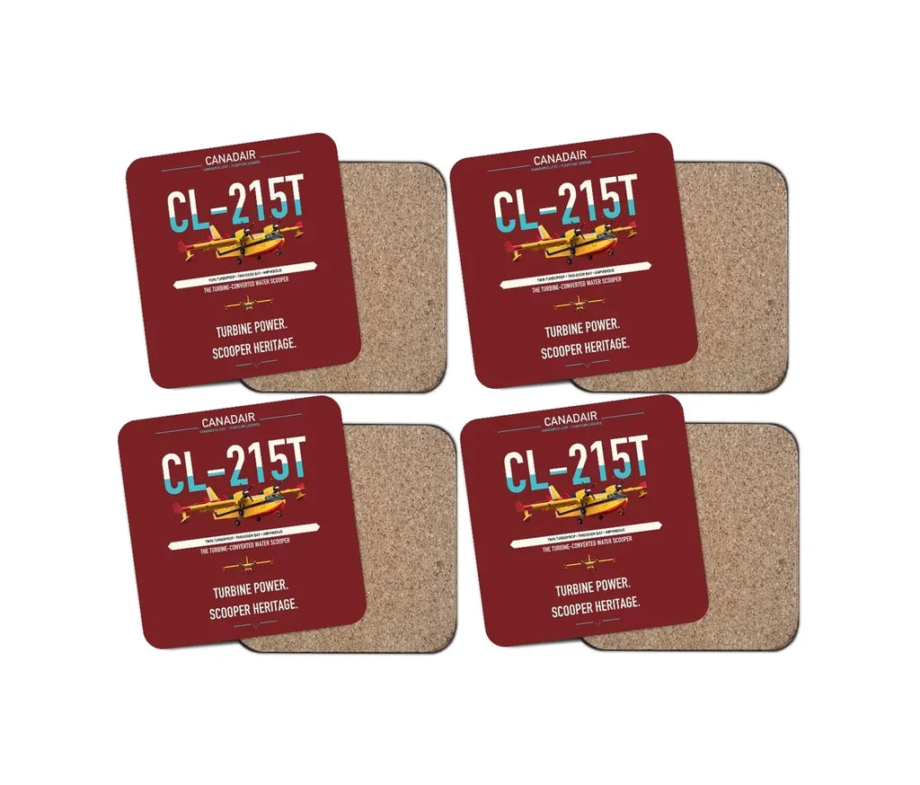 Canadair CL-215T design on dark red 4 pieces set coaster