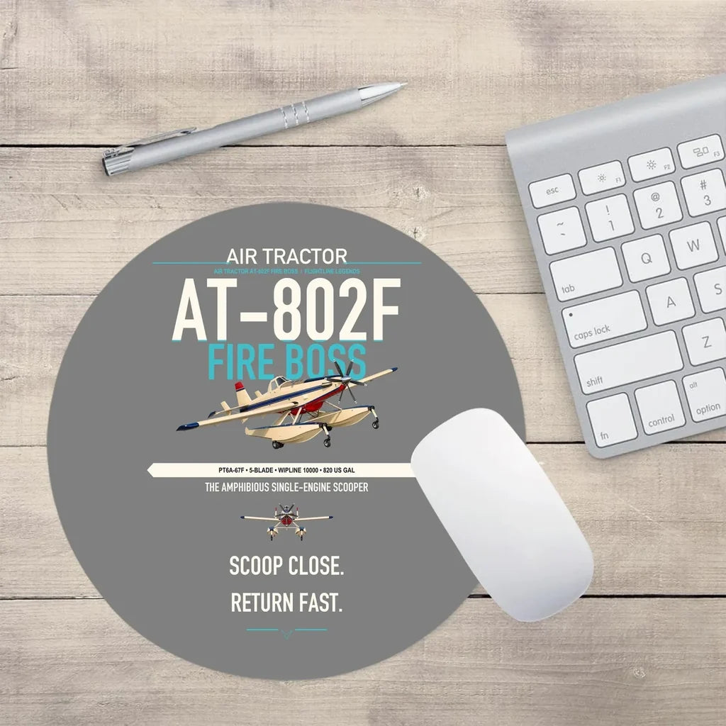 Air Tractor AT-802F Fire Boss design on gray round mouse pad
