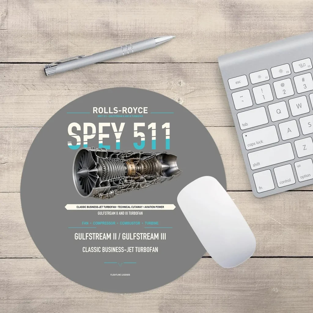 SPEY 511 design on gray round mouse pad
