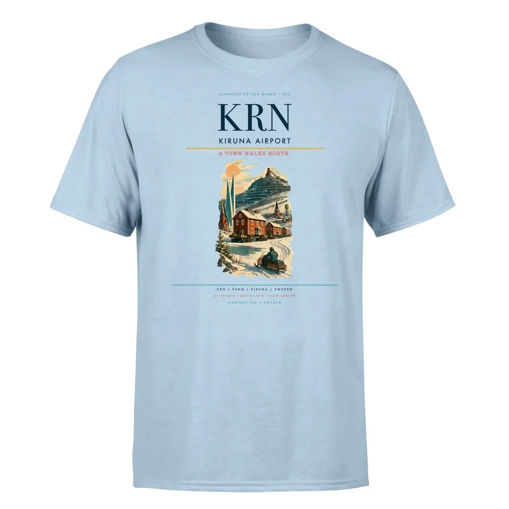 Kiruna Airport (KRN) T-Shirt single-side front print in Light Blue | kiruna-airport-krn-double-side-t-shirt