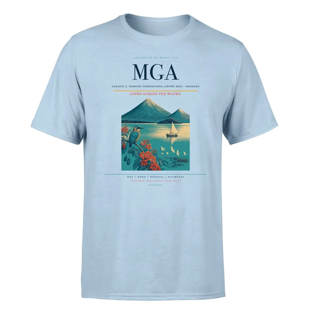 Augusto C. Sandino International Airport (MGA) T-Shirt single-side front print in Light Blue | augusto-c-sandino-international-airport-mga-double-side-t-shirt