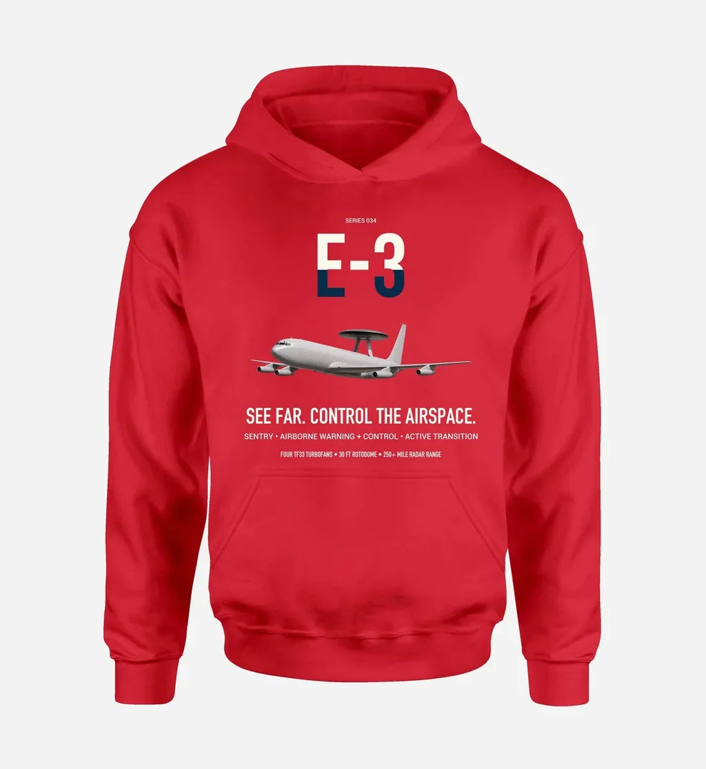 E-3 Sentry AWACS design on red double-side hoodie, single-side print
