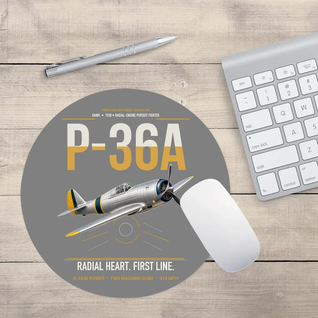 P-36A Hawk design on gray round mouse pad