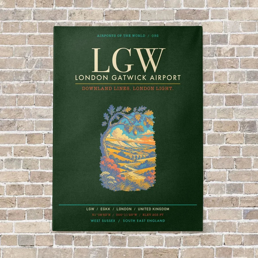 London Gatwick Airport LGW - Canvas Framed - Dark Green
