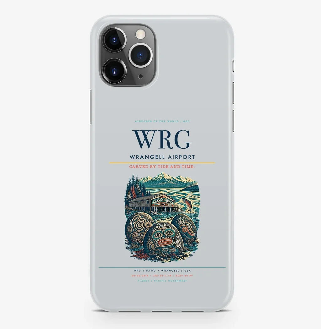 Wrangell Airport (WRG) design on light gray iPhone 16 Pro MagSafe case
