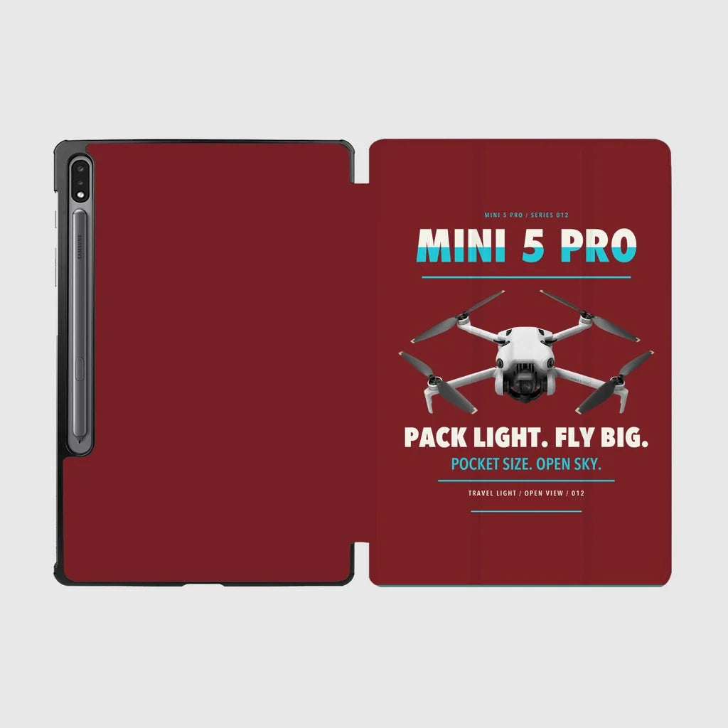 DJI Mini 5 Pro design on dark red samsung tablet tablet case
