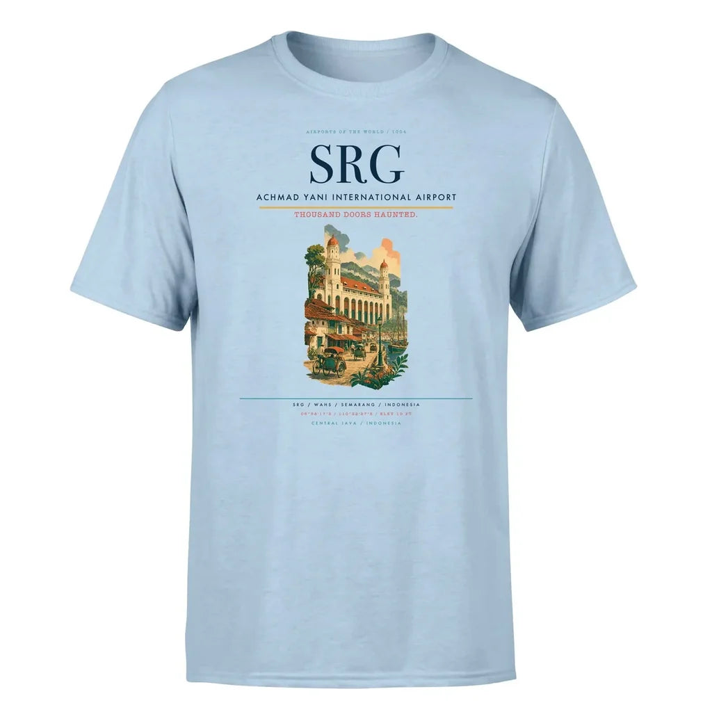 Achmad Yani International Airport (SRG) T-Shirt single-side front print in Light Blue | achmad-yani-international-airport-srg-double-side-t-shirt