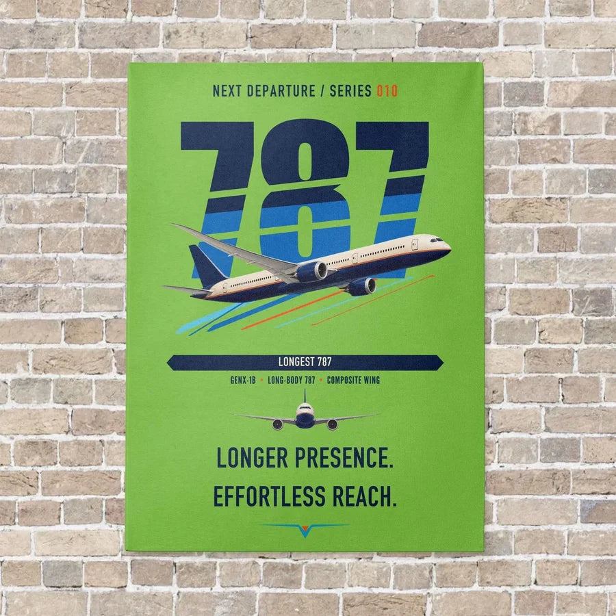 Boeing 787-10 Dreamliner vertical canvas print - no frame - light green background