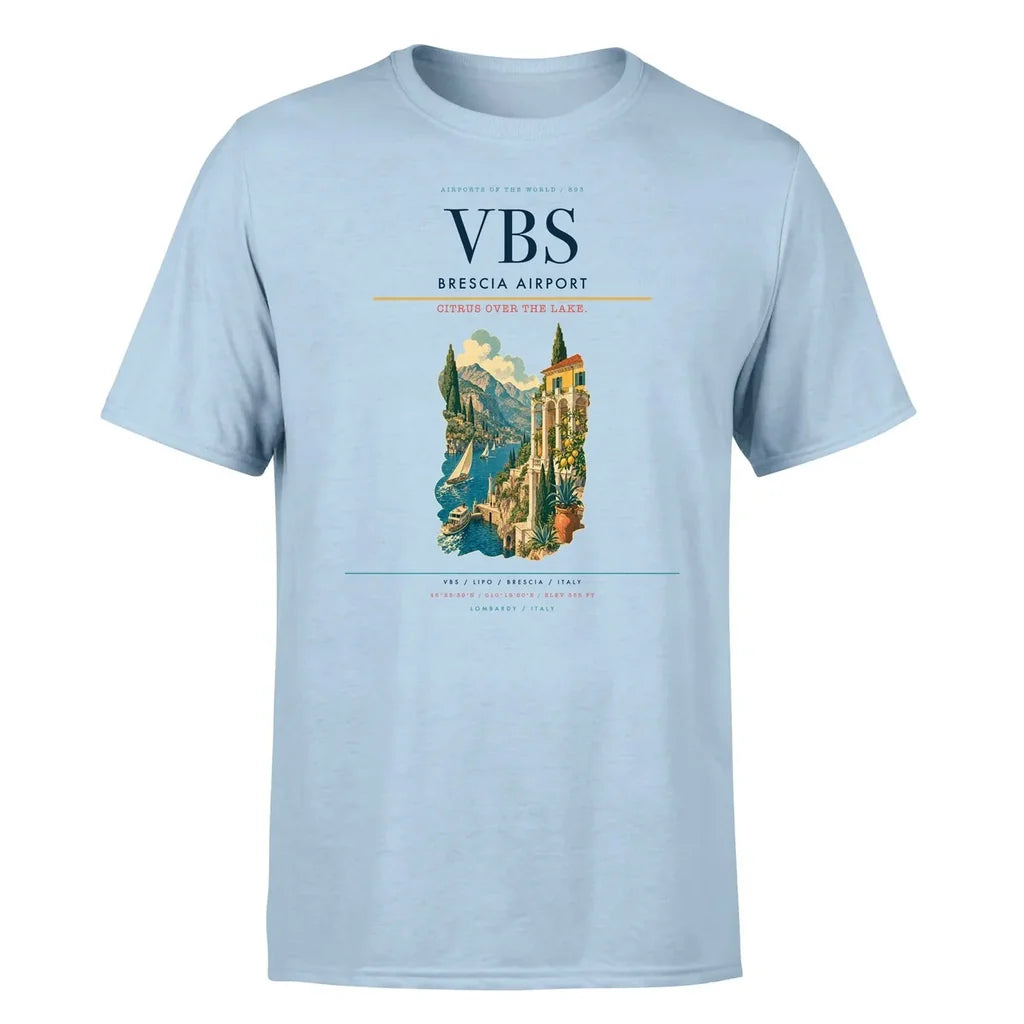 Brescia Airport (VBS) T-Shirt single-side front print in Light Blue | brescia-airport-vbs-double-side-t-shirt
