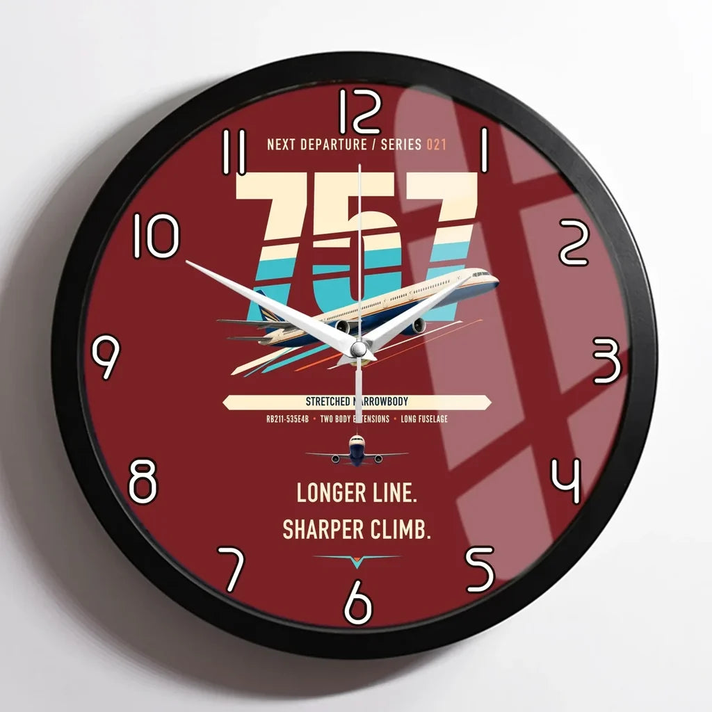 Boeing 757-300 design on dark red framed wall clock