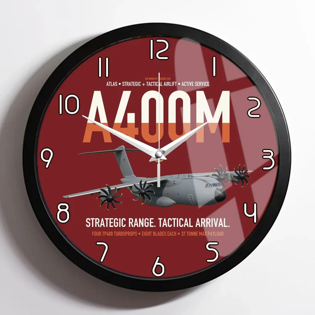 Airbus A400M Atlas design on dark red framed wall clock