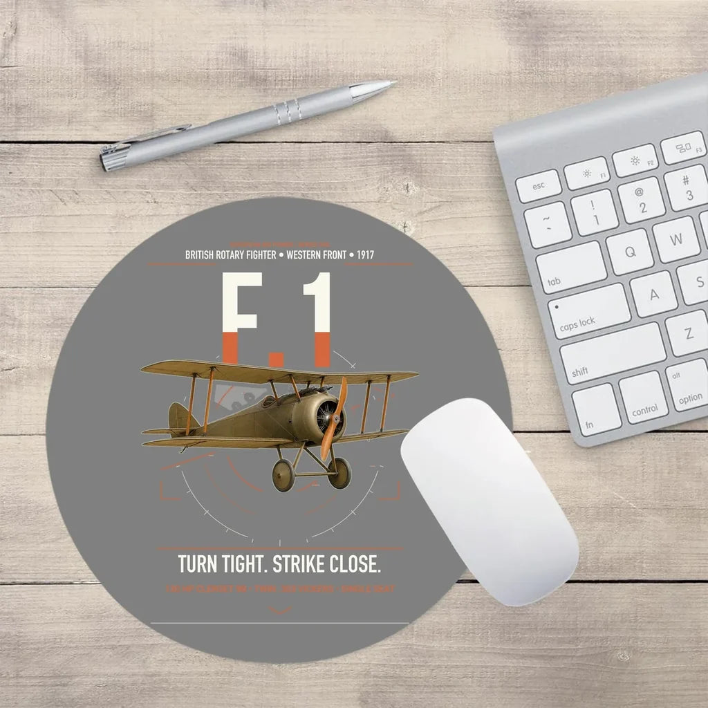Sopwith Camel F.1 design on gray round mouse pad