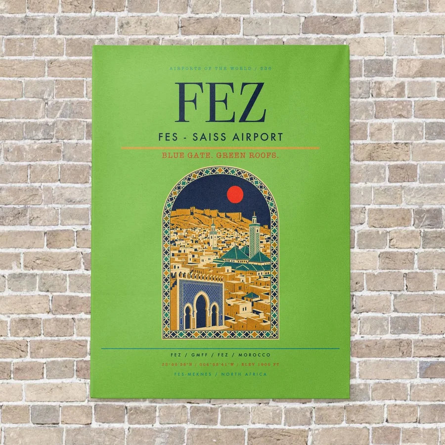 Fes - Saiss Airport FEZ vertical canvas print - no frame - light green background