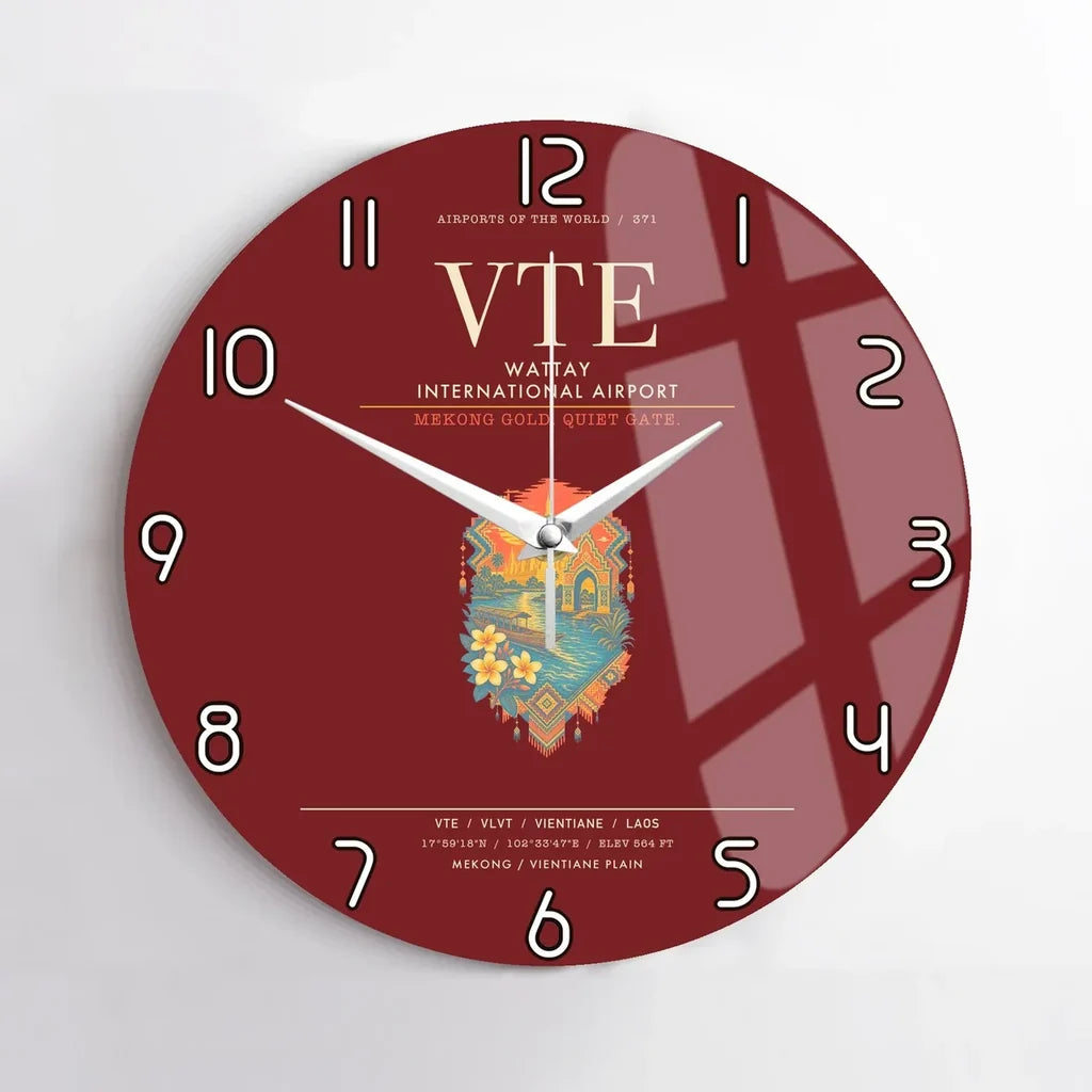 Wattay International Airport Vientiane VTE Wall-Clock No-Frame - Dark Red