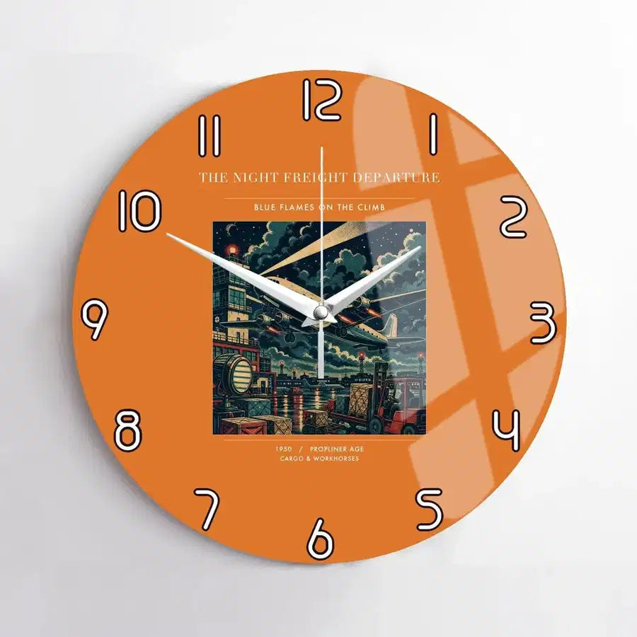 VINTAGE G4248 - The Night Freight Departure - Designed Wall Clocks design on orange no-frame