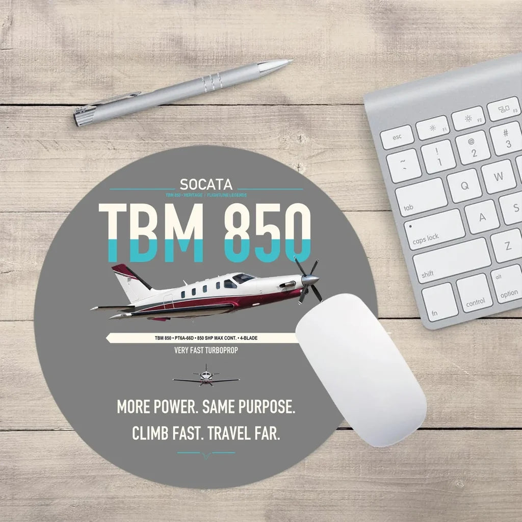 Socata TBM 850 design on gray round mouse pad