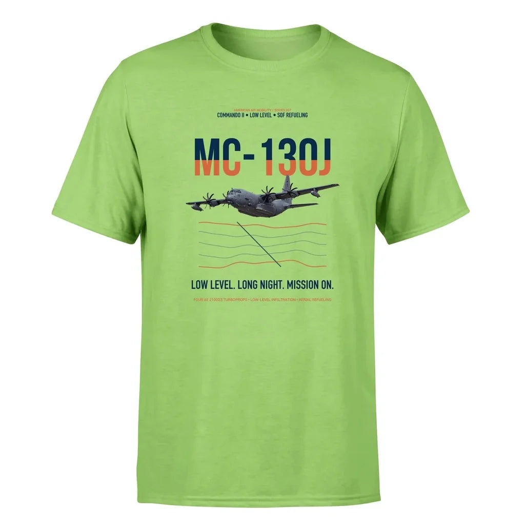 MC-130J COMMANDO II design on light green double-side t-shirt, single-side print