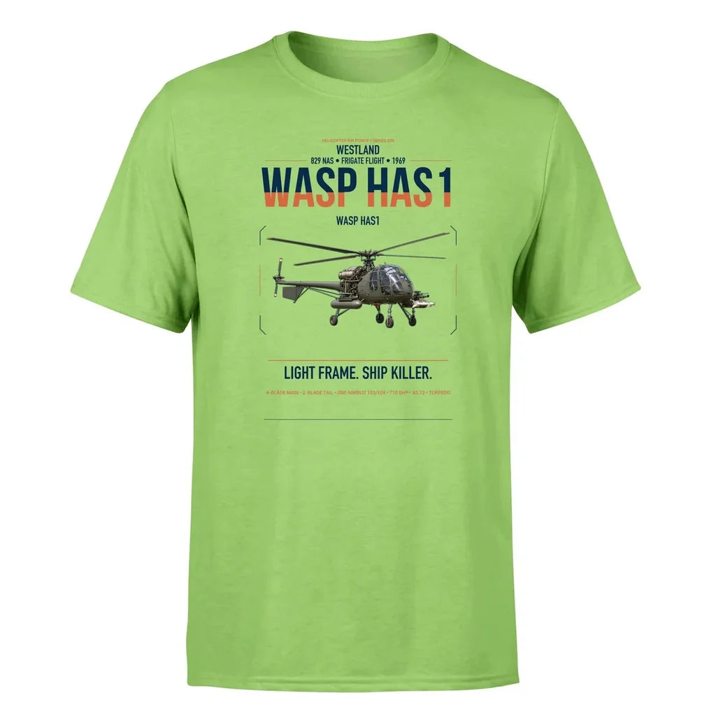 Westland Wasp HAS1 design on light green t-shirt, single-side print