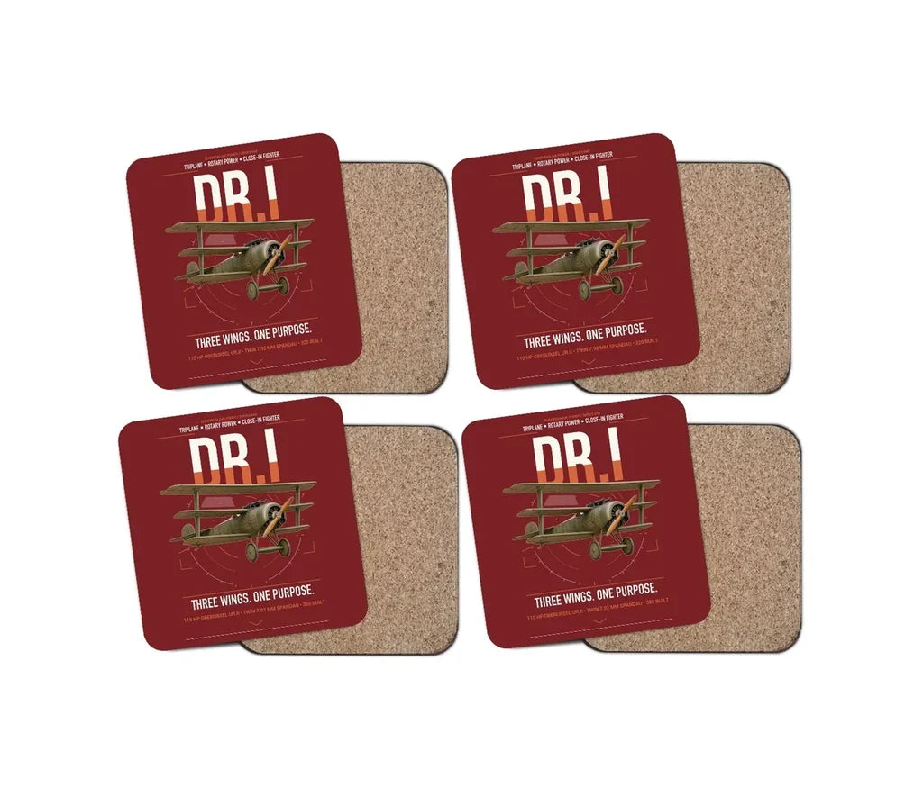 Fokker Dr.I design on dark red 4 pieces set coaster