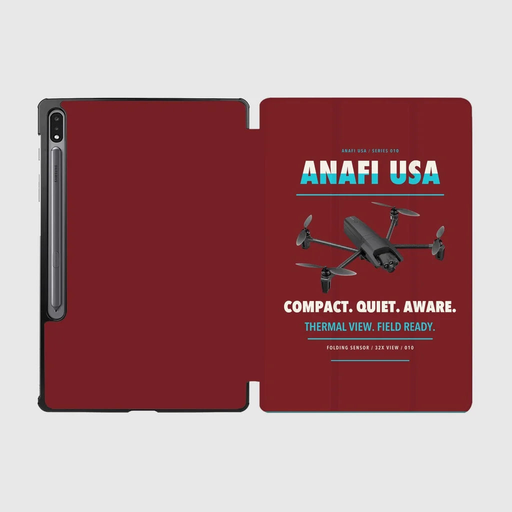 Parrot ANAFI USA design on dark red samsung tablet tablet case