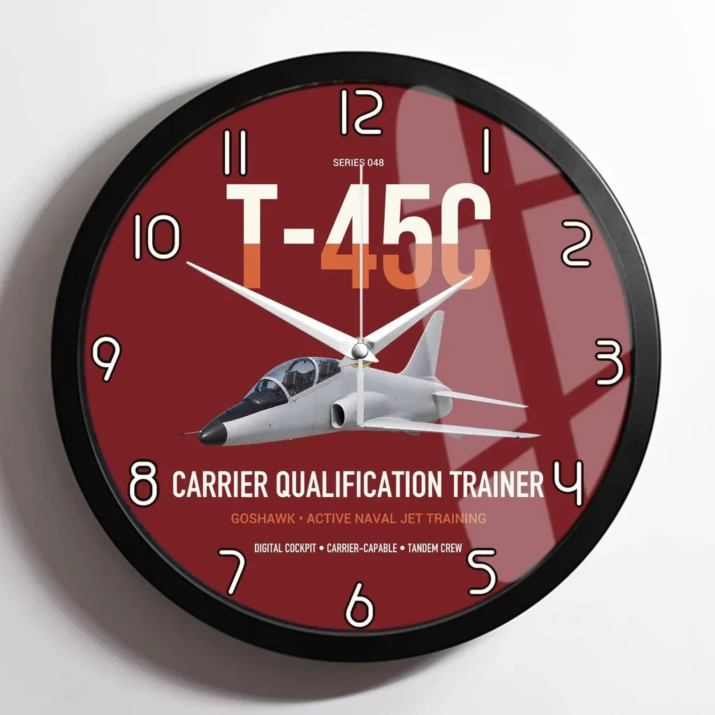 T-45C Goshawk design on dark red framed wall clock